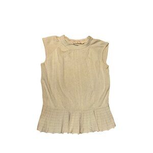 Tory Burch Off White Cream Silk Cashmere Sleeveless knit top peplum Small Womens